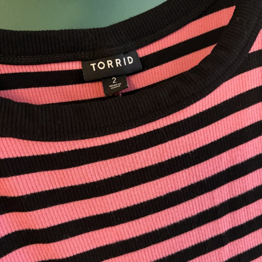 Torrd Super Soft Rib Long Tank Dress- Hot Pink & Black Stripes